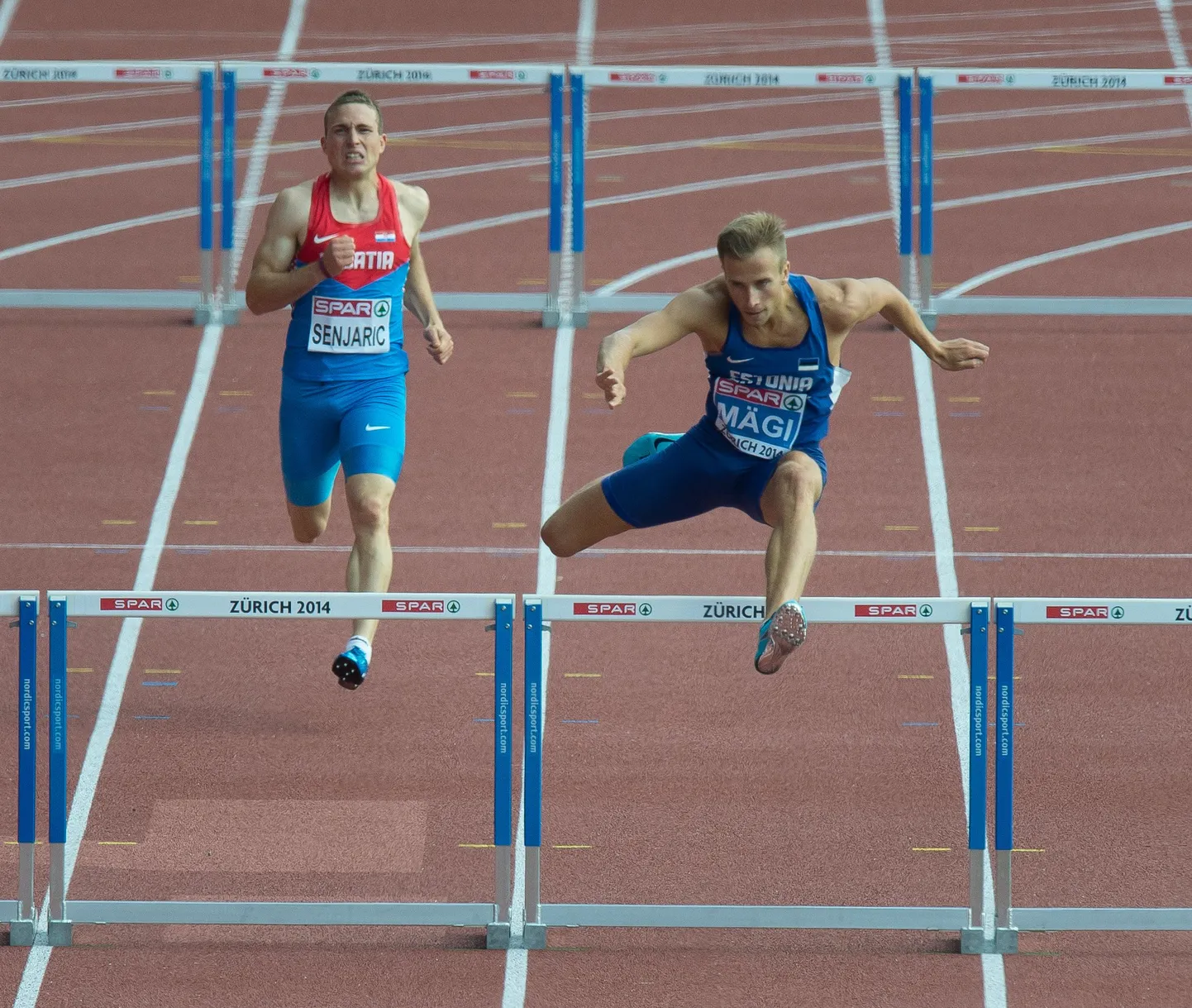 Rasmus Mägi 400 meetri tõkkejooksu eeljooksus Zürichis.