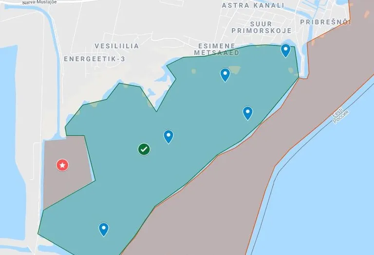 Narva veehoidla kaart. Kalastamiseks lubatud piirkond on tähistatud sinisega.