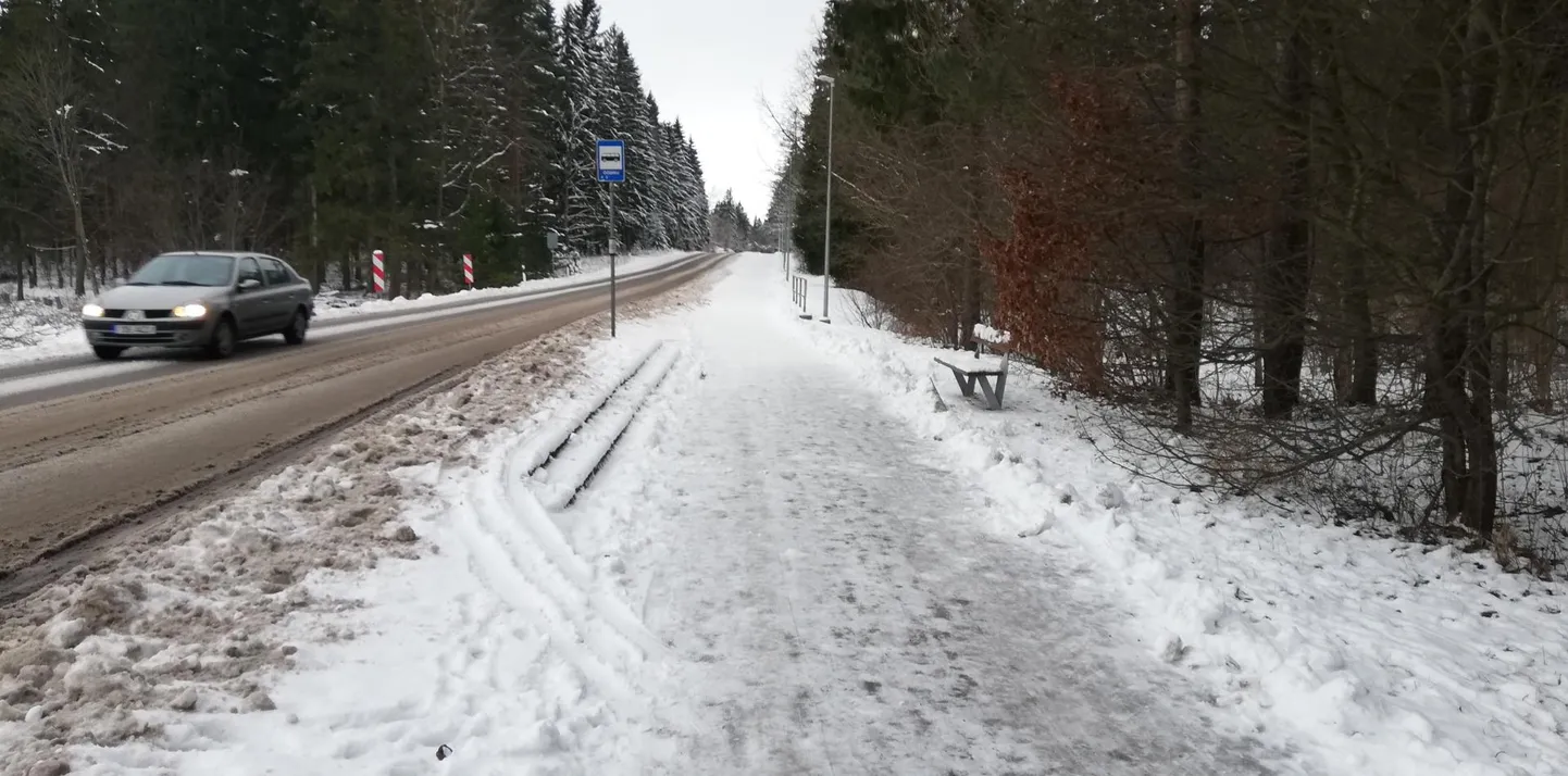 Ööbiku bussipeatusest polnud lumi koristatud veel eilegi, kuigi viimasest sajust oli möödas juba kolm päeva.