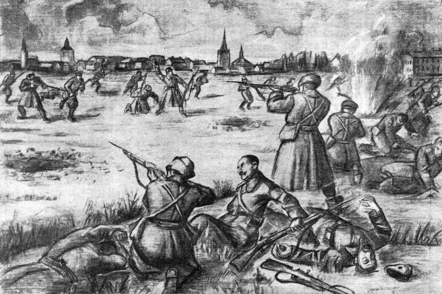 Eesti-Saksa väesalga rünnak 2. Viljandi kütipolgu ahelikule Joala väljal. Joala lahing, november 1918.
