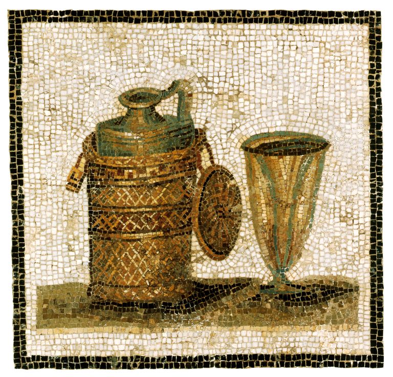 Vana-Rooma mosaiik, millel on amfora ja peeker.