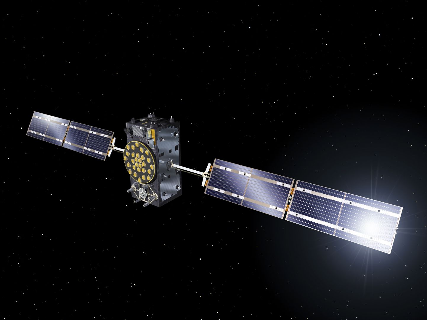 Üks Euroopa satelliitnavigatsioonisüsteemi Galileo satelliite sellel 2014. aastal Euroopa Kosmoseagentuuri (ESA) avaldatud fotol.