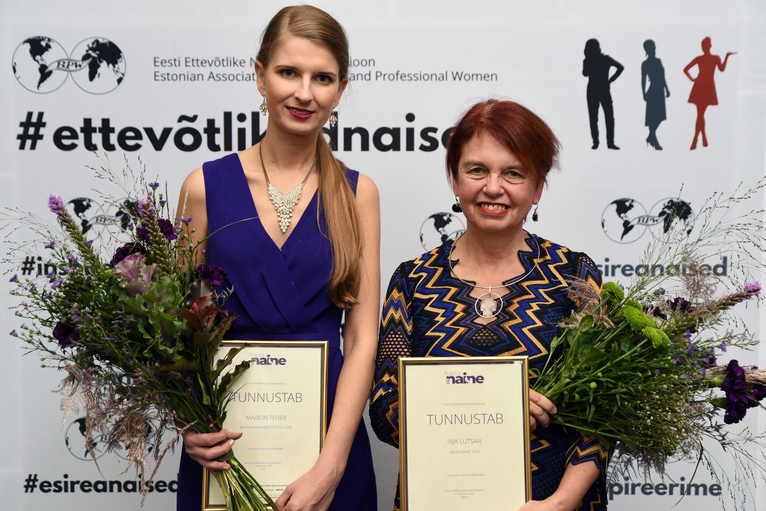 Aasta noor naisettevõtja 2020 Marion Teder (vasakul) ja aasta naine 2020 Irja Lutsar.
