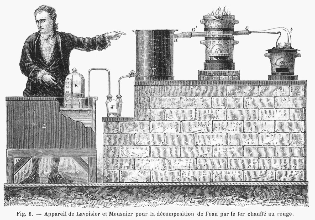 1743 - 1794. Grafüüril kujutatud Lavoisier õhu koostist kindlaks tegemas.