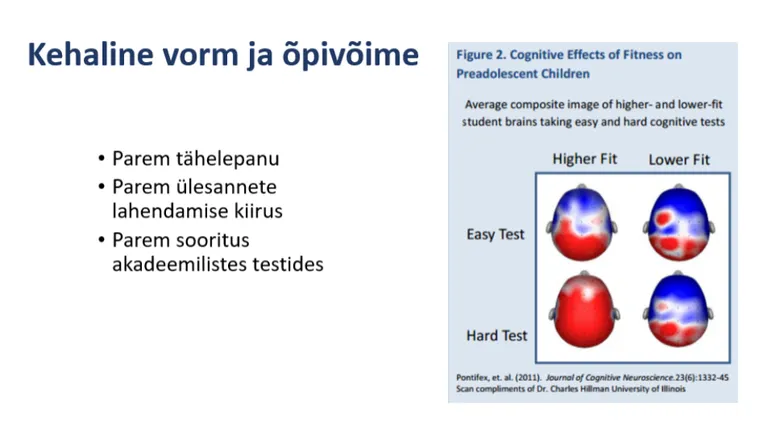 TÜ liikumislabori programmi «Liikuma kutsuv kool» viidatav joonis uuringust, mis näitab ära, kui oluline on noorel inimesel hea füüsiline vorm