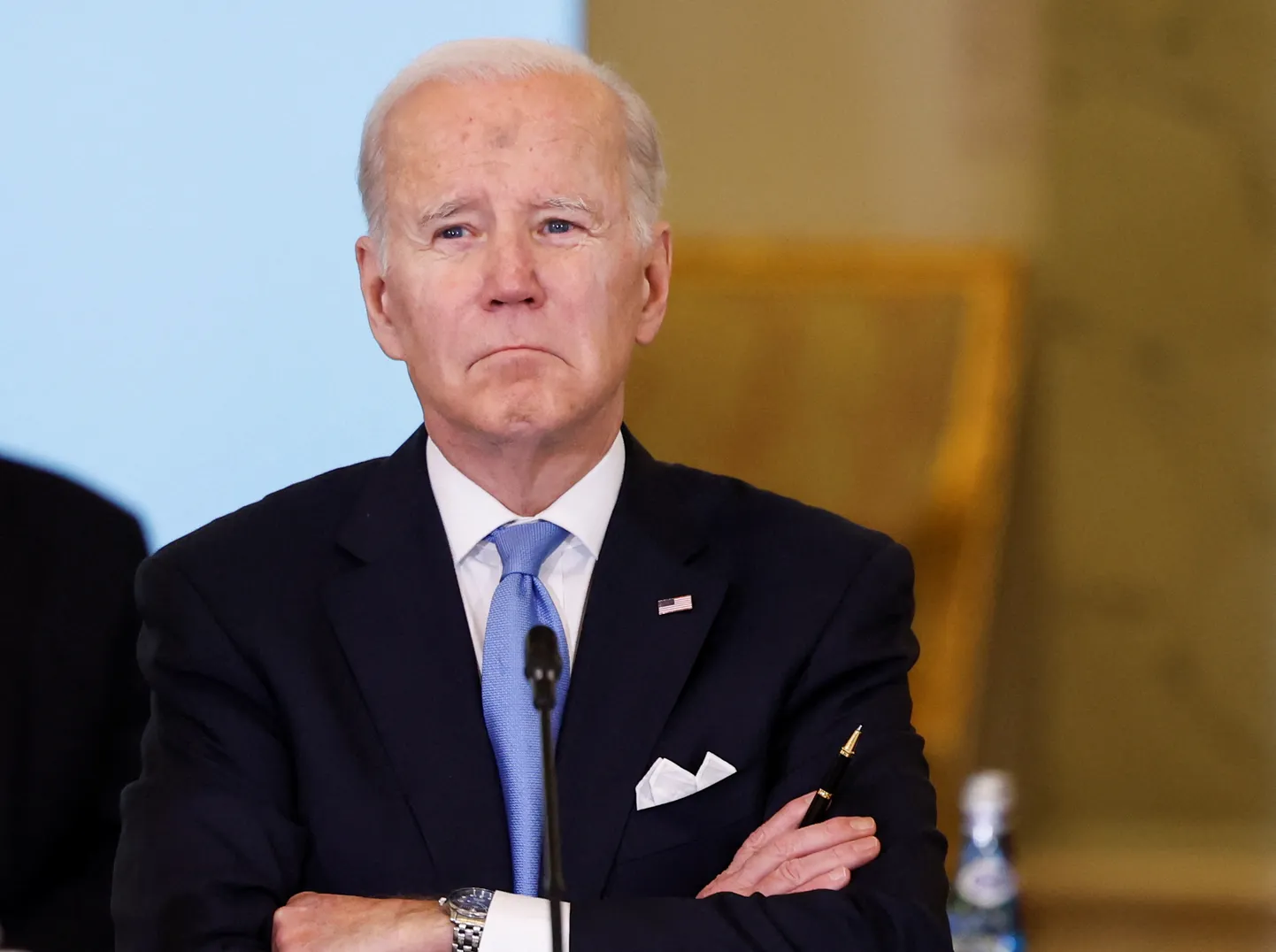 Президент США Джо Байден на саммите «бухарестской девятки» НАТО во время визита в Польшу по случаю годовщины вторжения России в Украину, Президентский дворец в Варшаве, 22 февраля 2023 года.