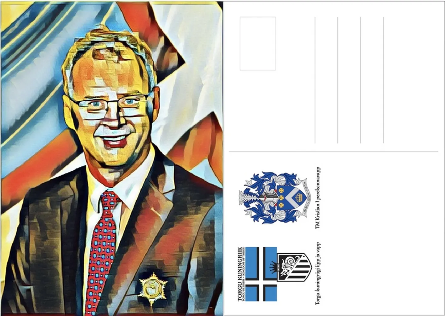 Ühel postkaardil näeb kuningas Kristian I tehisintellekti poolt töödelduna.