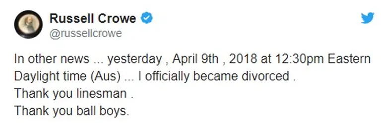 Russell Crowe Twitteri postitus
