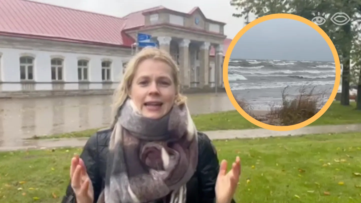 Saatejuht Katrin Lust võitleb Narvas tugeva tormituulega.