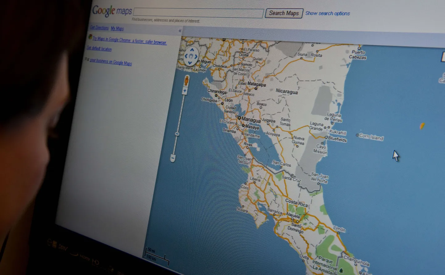 Google´i kaart, millel on nii Nicaragua kui ka Costa Rica