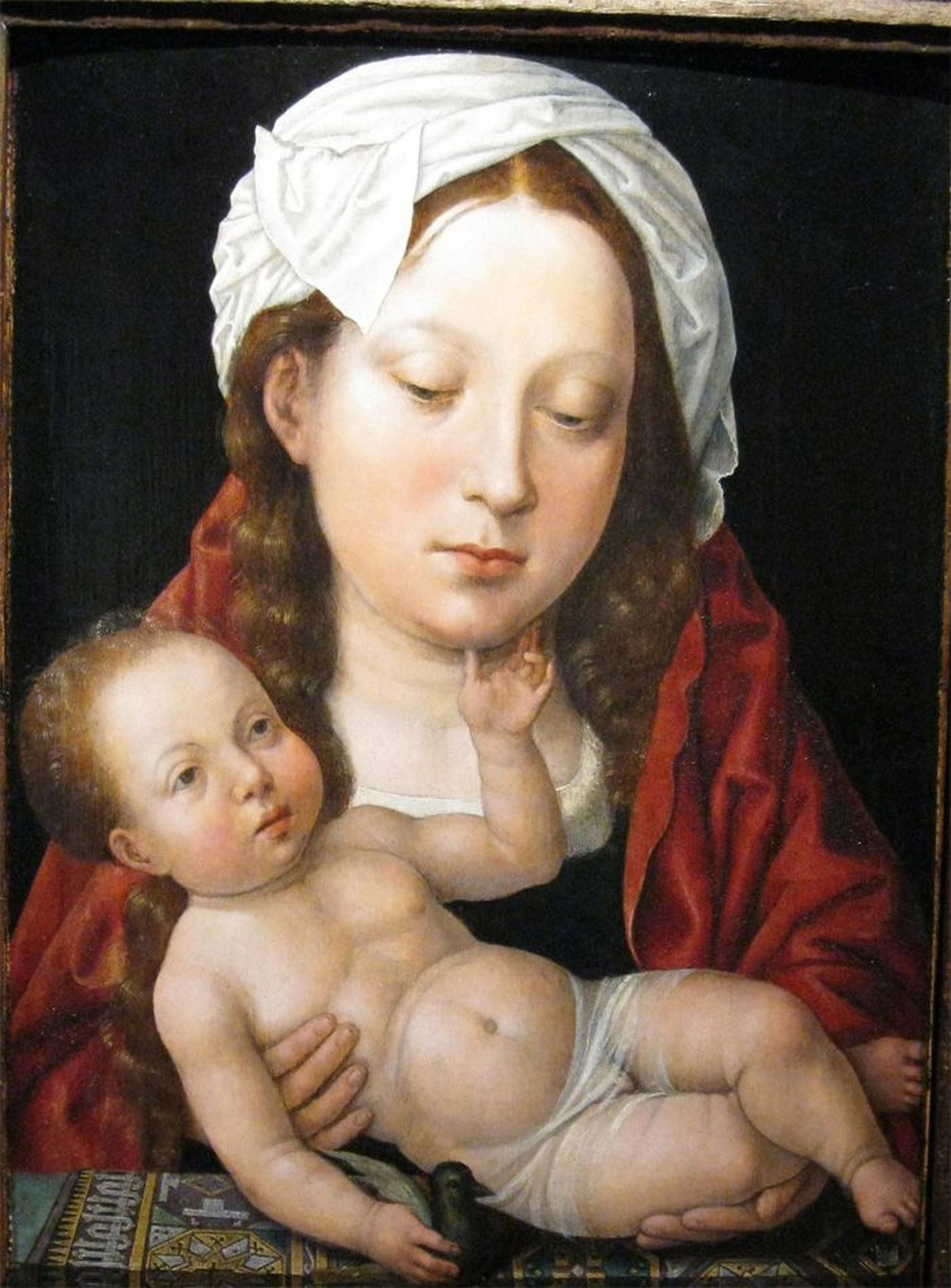 «Neitsi Maarja Kristuslapsega (Madonna linnuga)». 1515/1518. Õli, tammepuu, Gemäldegalerie Berlin.