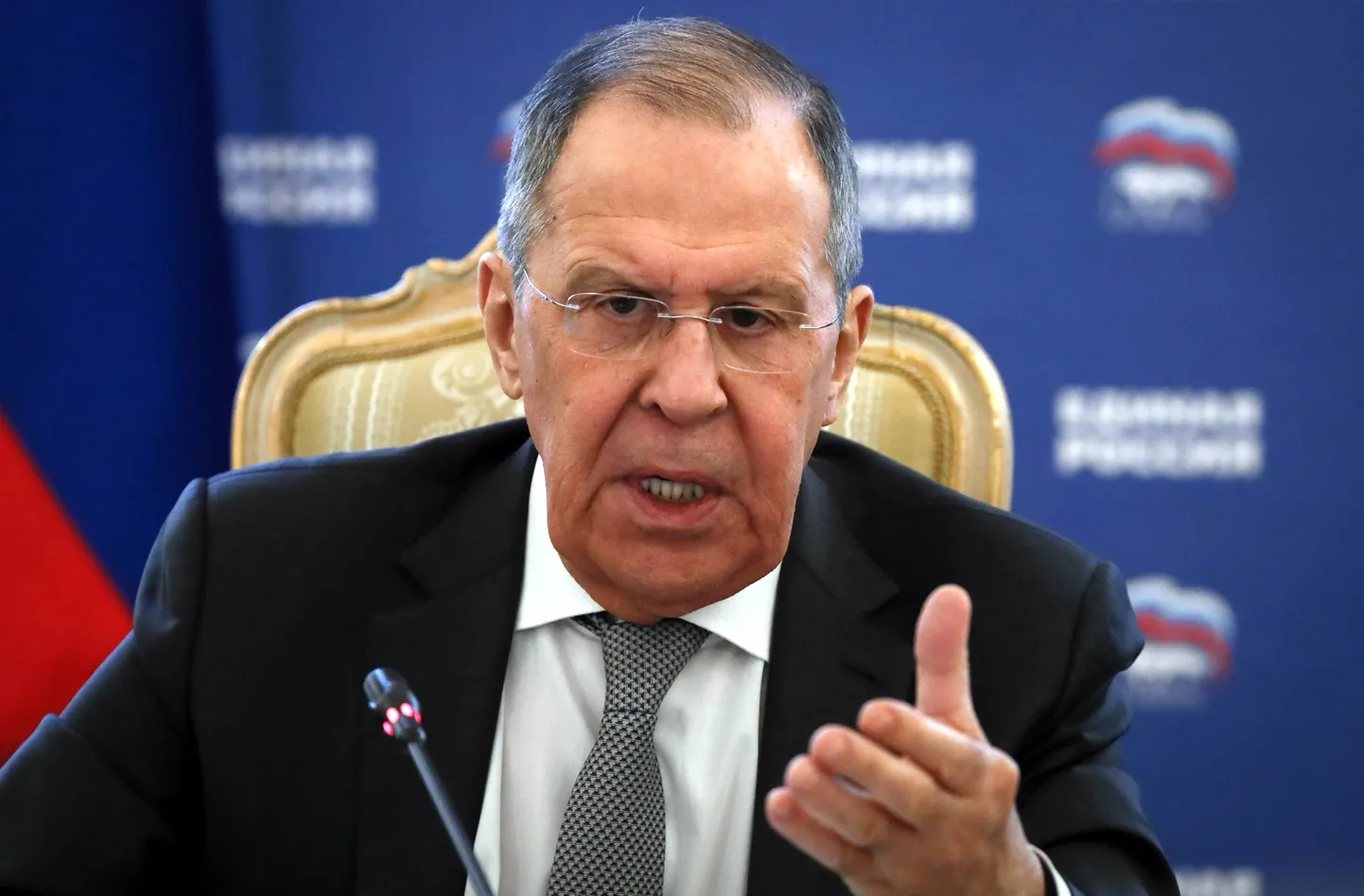 Venemaa välisminister Sergei Lavrov 28. märtsil 2022 partei Ühtne Venemaa rahvusvahelise koostöö ja välismaal elavate kaasmaalaste toetamise kohtumisel Moskvas