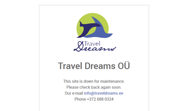 Travel Dreams ettevõtte koduleht on suletud. /Kuvatõmmis