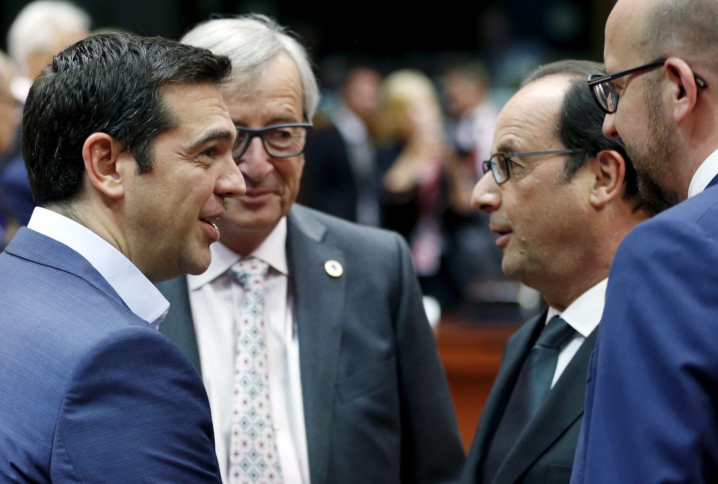 Алексис Ципрас, Жан-Клод Юнкер и Франсуа Олланд.