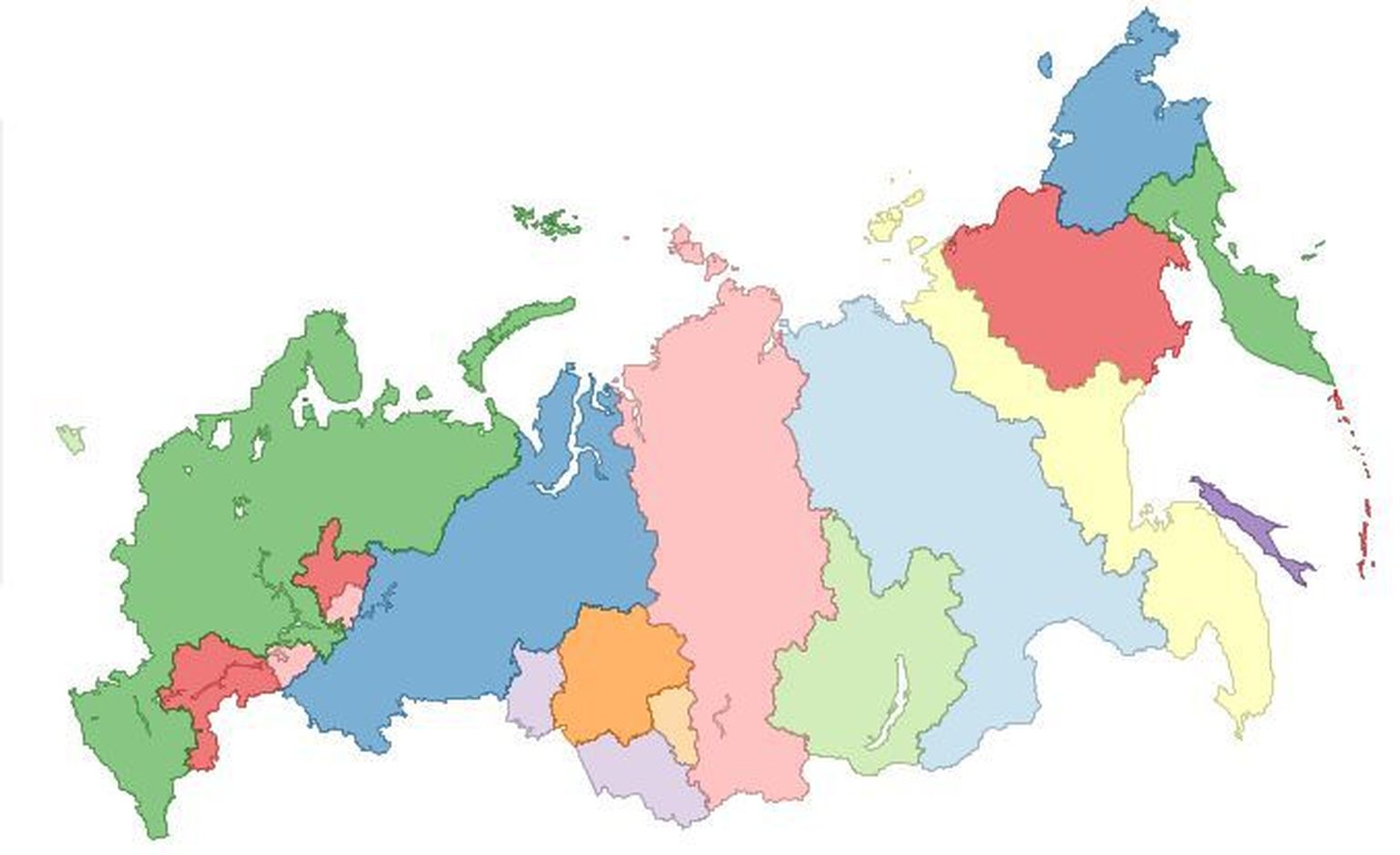 Venemaa ajavööndid enne 2010. aasta sügist.