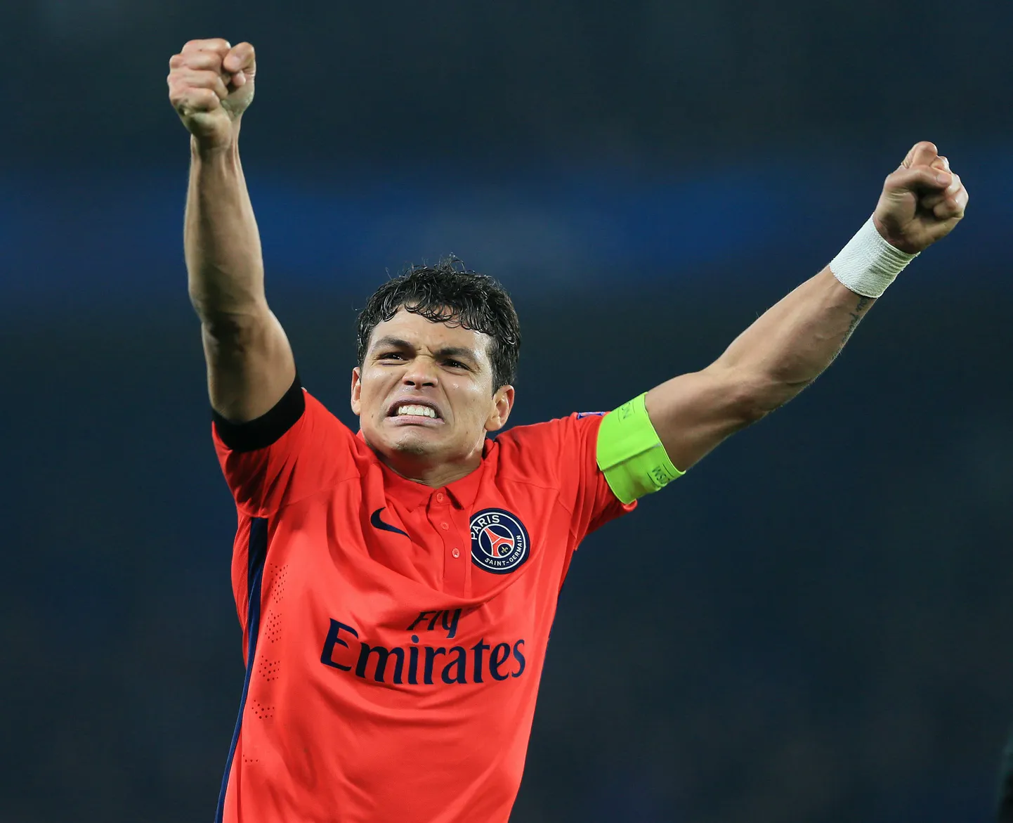 Thiago Silva tähistamas Meistrite liigas kaheksa parema sekka jõudmist.