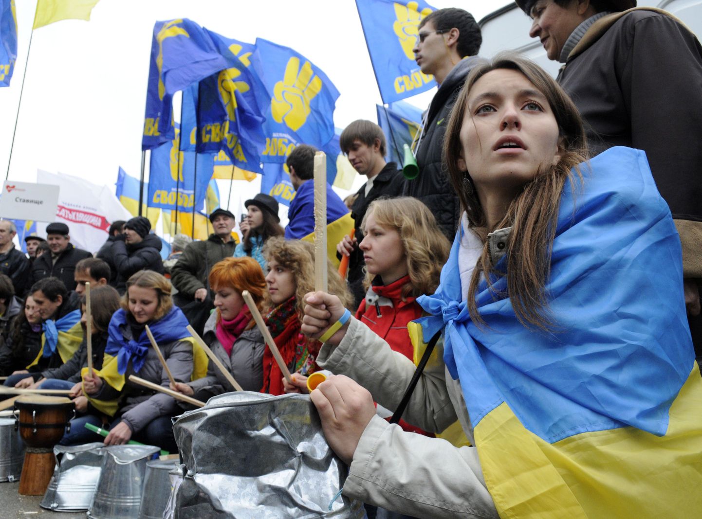 Ukraina opositsiooni toetaja täna Kiievis meeleavaldusel.
