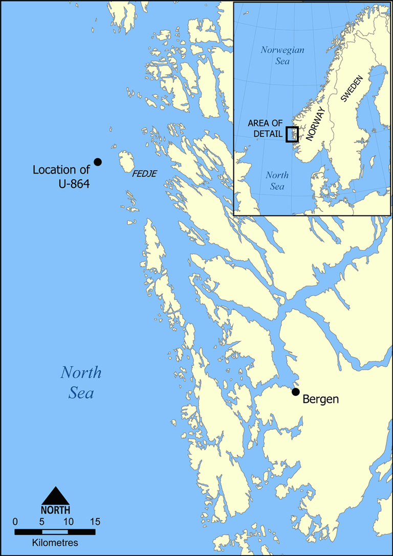 Fedje saare ja U-864 vraki asukoht