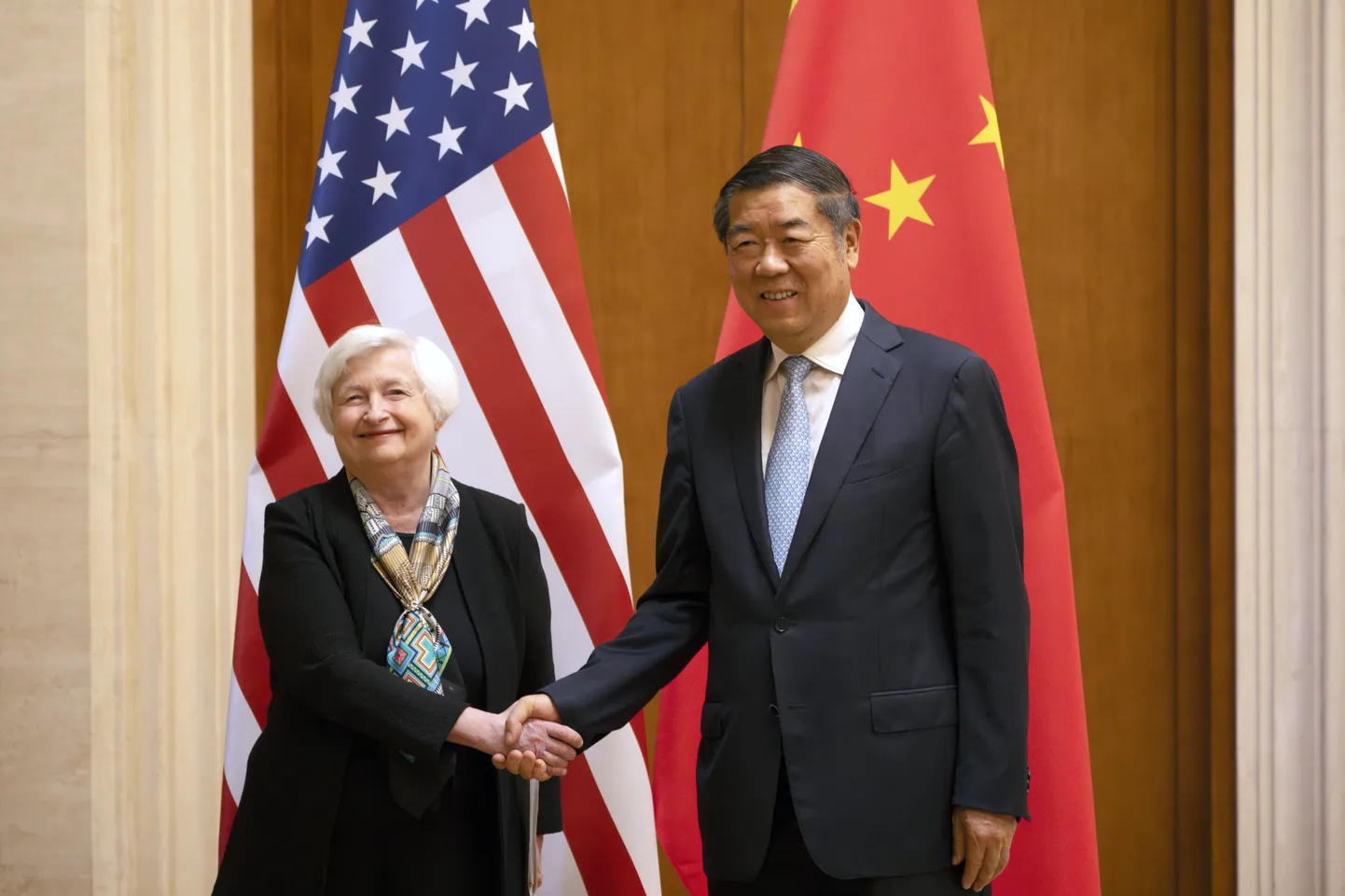 USA rahandusminister Janet Yellen kohtumisel Hiina asepeaministri He Lifengiga