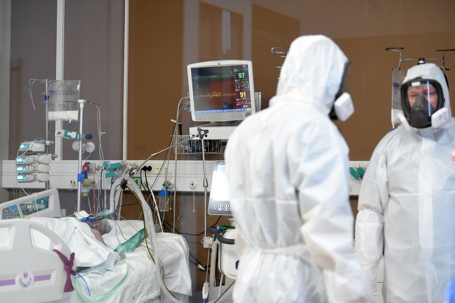 Rīgas Austrumu klīniskās universitātes slimnīcas stacionāra "Gaiļezers" Toksikoloģijas un sepses klīnika, kurā ārstē ar Covid-19 saslimušos pacientus. Ilustratīvs attēls.