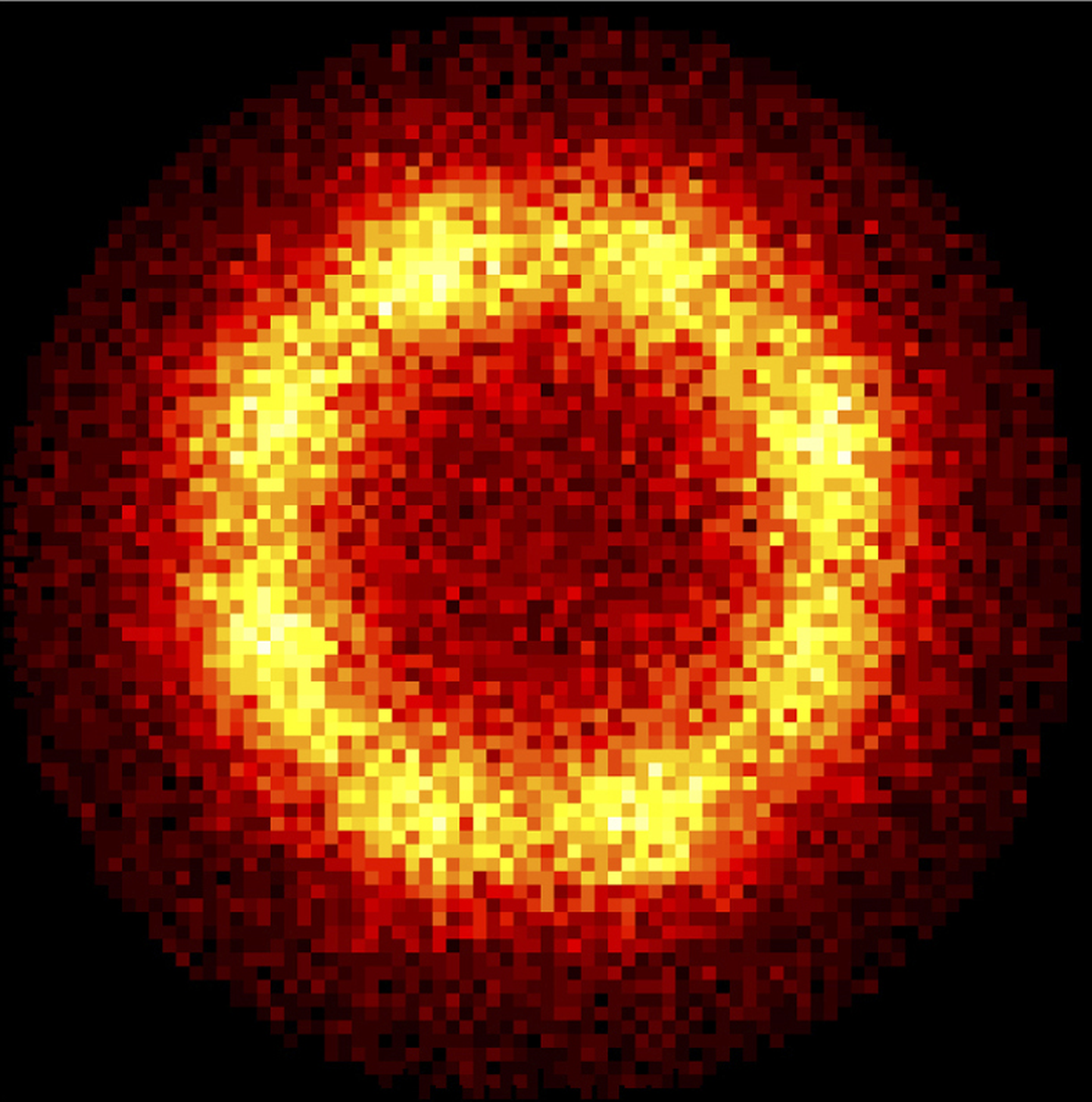 CERNi pilt, mis näitab suurendatud kujul antivesiniku aatomeid.