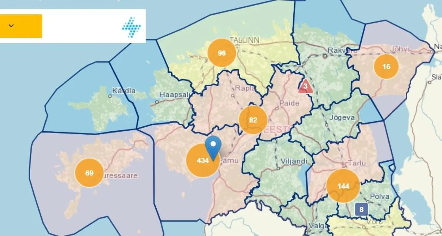 Kella 10.20 seisuga oli Pärnumaa pool tuhat elektrikatkestust.