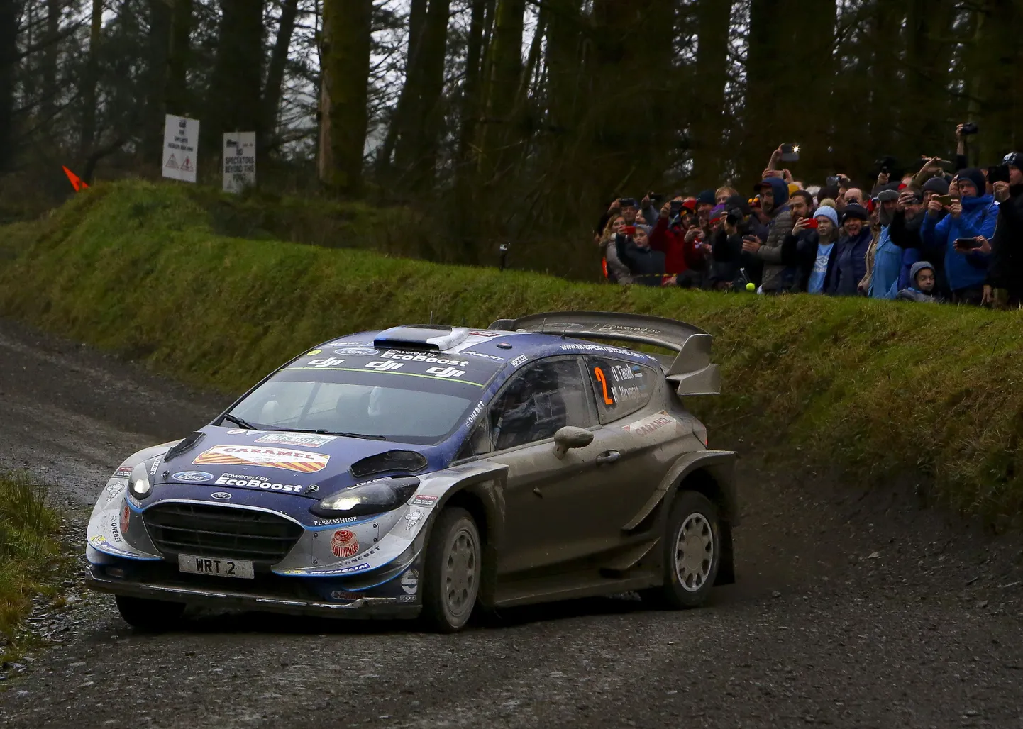 Ott Tänak ja Martin Järveoja 2017. aastal M-Spordi Fordiga Walesi MM-rallil.