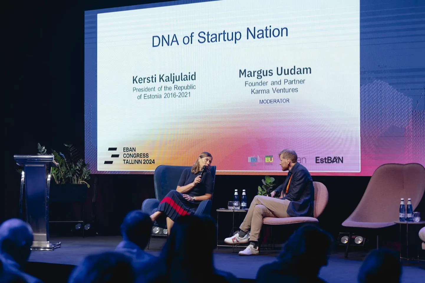 President Kersti Kaljulaid ja riskikapitalifondi Karma Venture kaasasutaja ja partner Margus Uudam arutasid EBANi kongressil, kuidas on juhtunud nii, et Eestist on saanud ükssarvikute kasvatamise Euroopa tšempion.