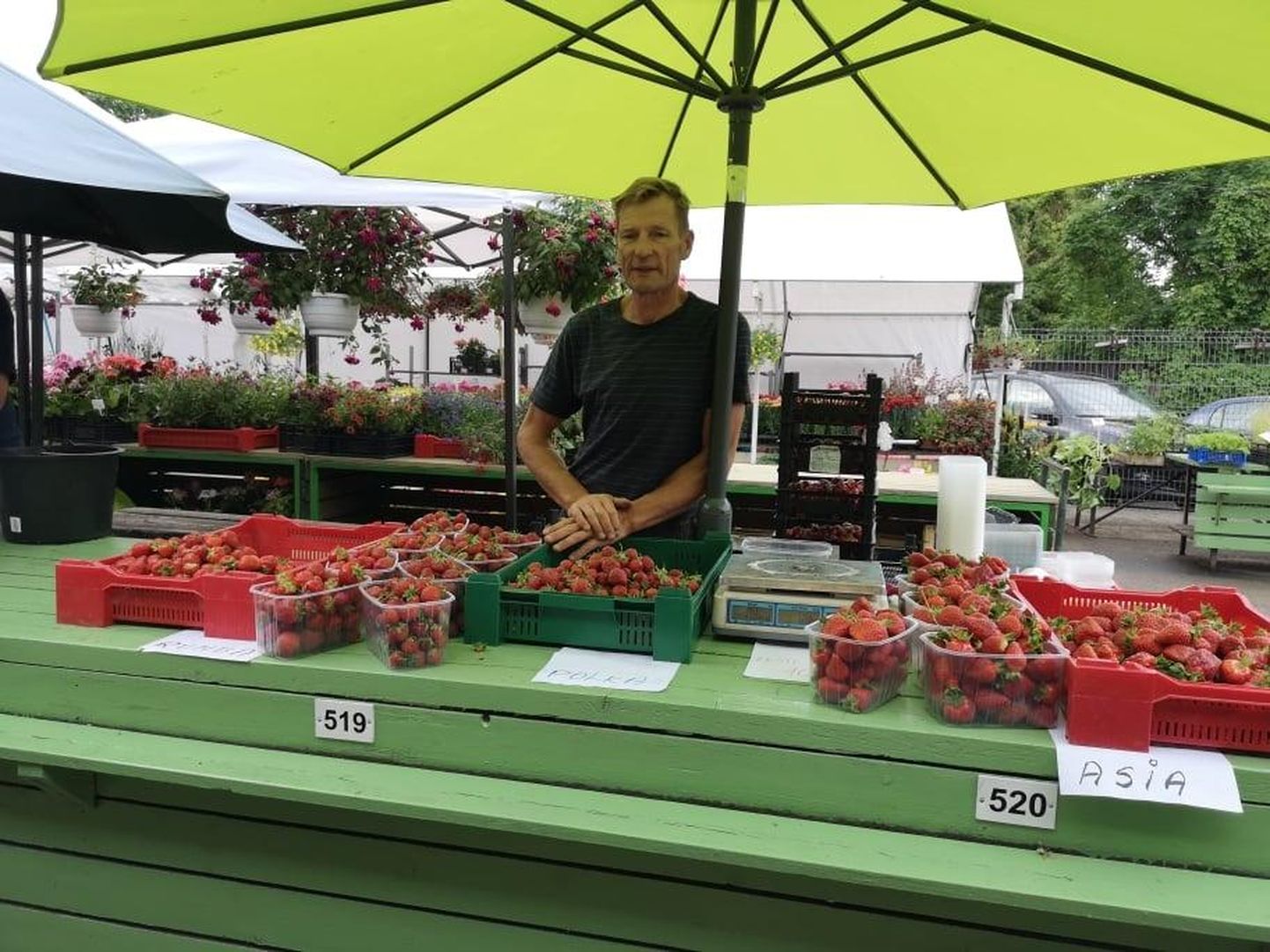Tori vallast oli kodumaiste maasikatega kauplemas Käsna talu peremees Uno Mihkelstein.