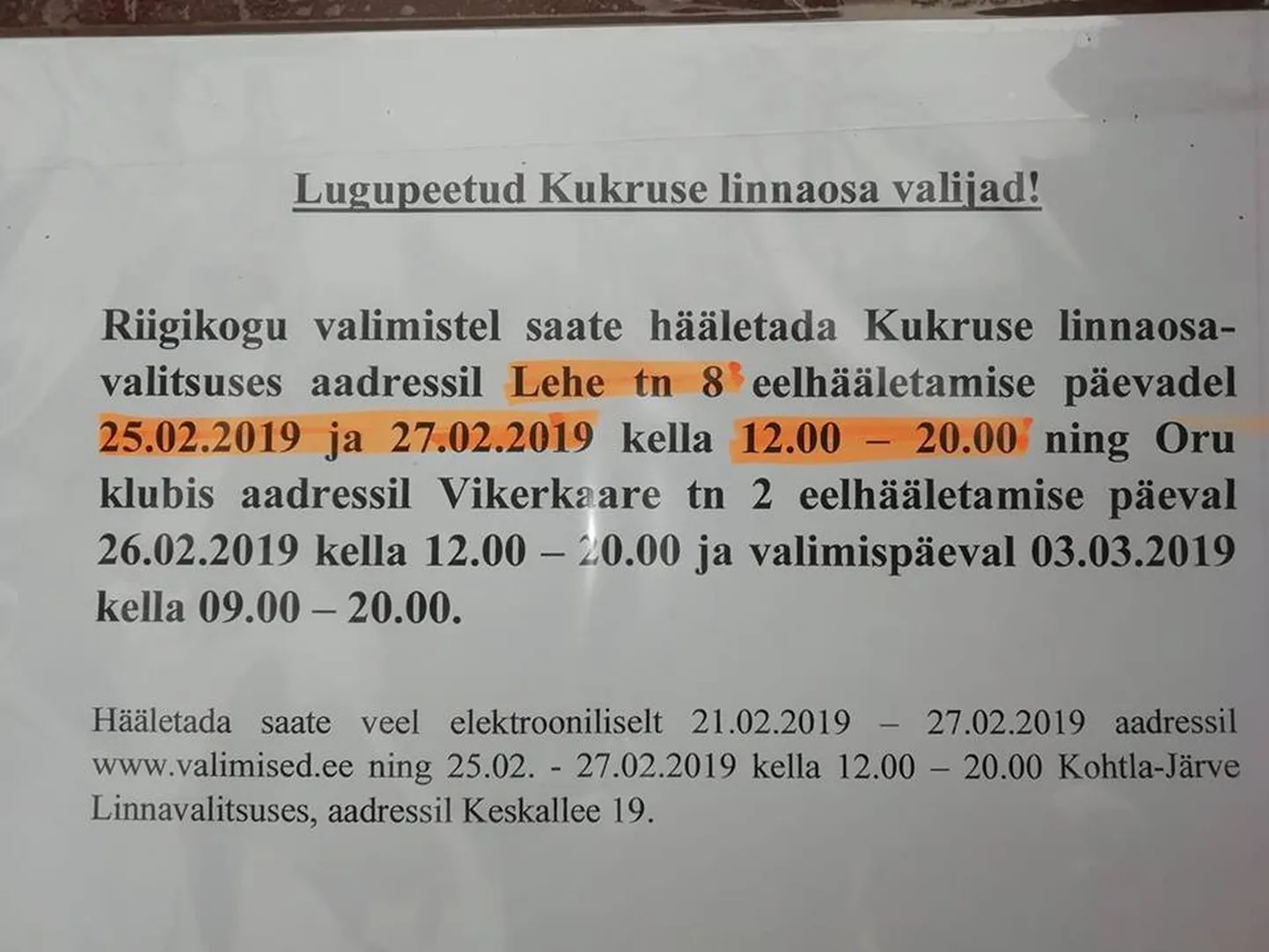Kukruse elanikud ei mõista, miks nad pühapäeval harjumuspärases kohas valida ei saanud ning mis ühendab Kukrust Oruga.