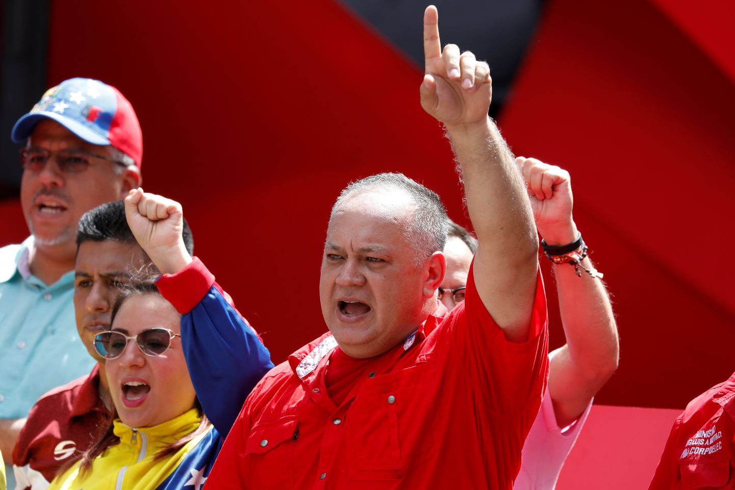 Venezuela põhiseadusassamblee spiiker Diosdado Cabello esmaspäeval meeleavaldusel presidendi toetuseks.