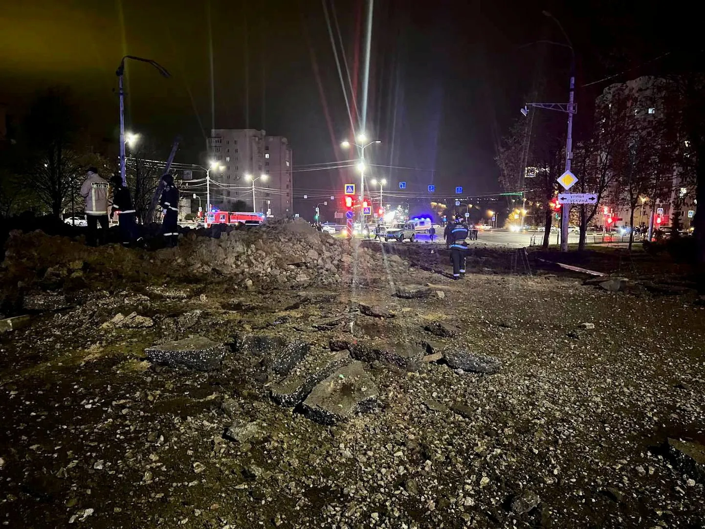 Õnnetuspaik pärast suurt plahvatust Venemaal Belgorodi linnas.