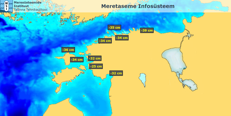 Eesti Meretaseme Infosüsteemi seis Amsterdami nulli järgi 7. märtsi seisuga.