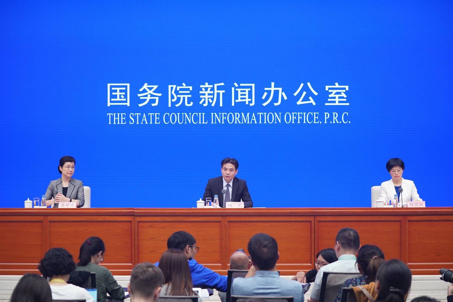 Yang Guang, Hongkongi ja Macau asjade ameti pressiesindaja esindamas Pekingi nägemust Hongkongis toimuvatest meeleavaldustest.