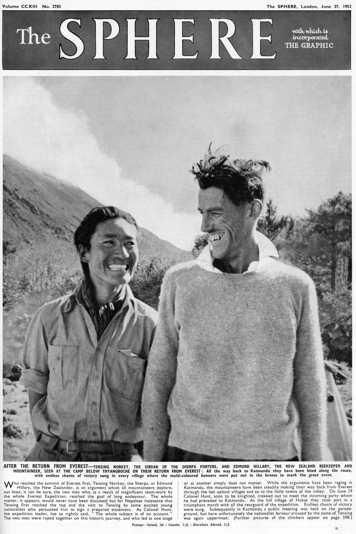 Edmund Hillary ja Tenzing Norgay väljaande The Sphere esikaanel. Nad jõudsid Džomolungma tippu 29. mail 1953.