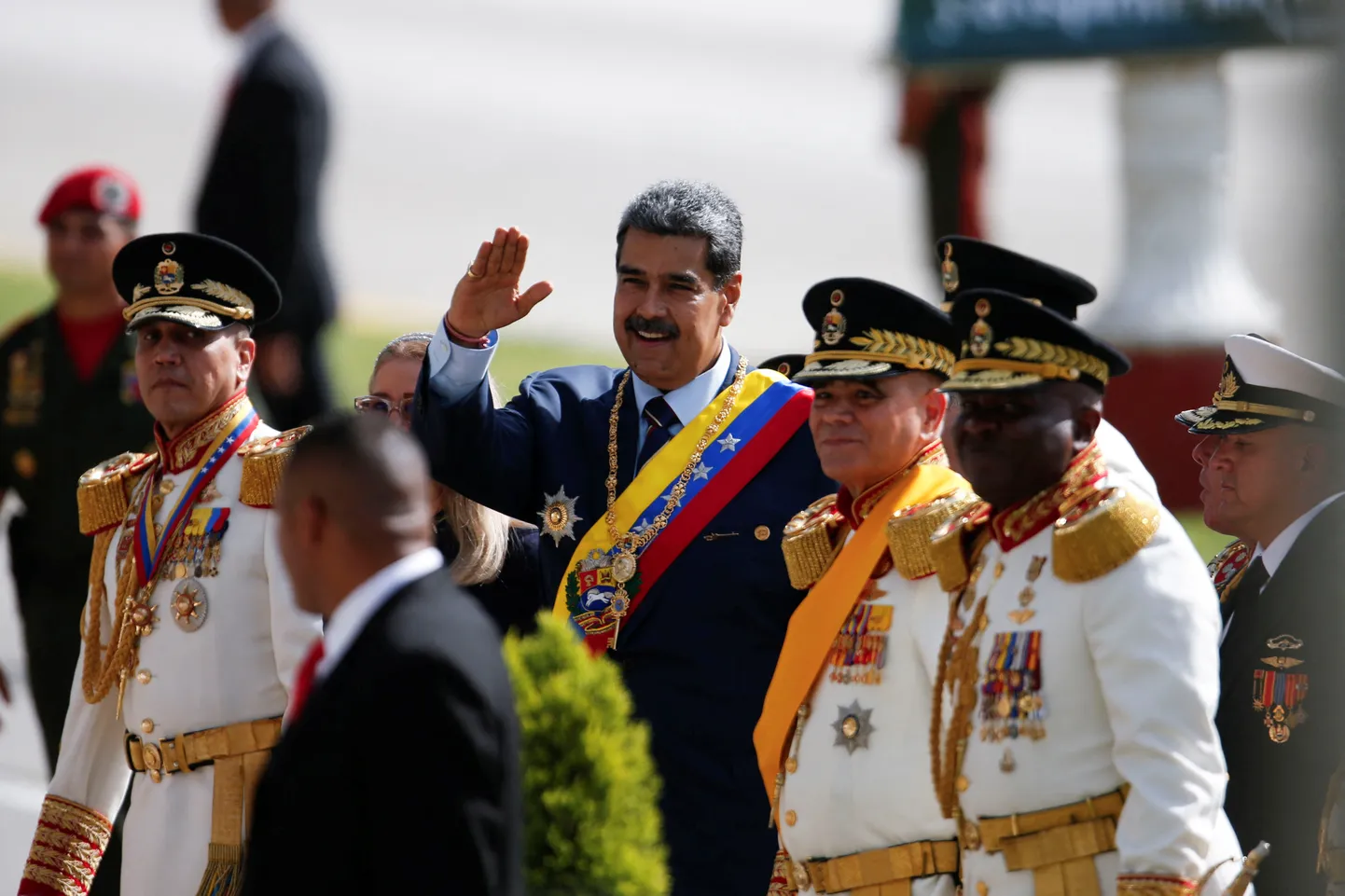 Venezuela president Nicolas Maduro sõjaväeparaadil Caracases.