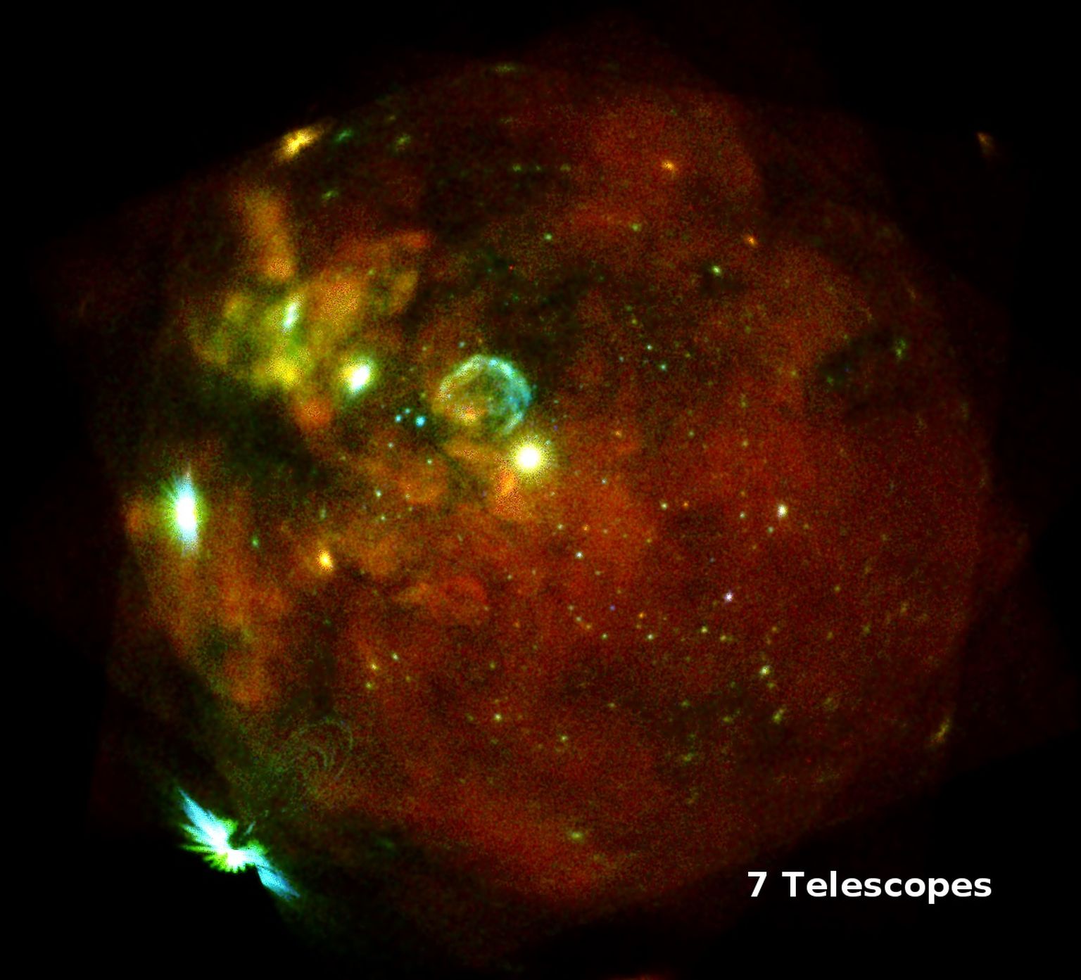 Linnutee naabergalaktika Suur Magalhaesi Pilve komposiitpilt, mille sisse on koondunud seitsme kaameraga 18. ja 19. oktoobril tehtud mitmed ülesvõtted. Silmatorkavamad struktuurid on siin peamiselt supernoovade jäänused, ehk tähtede elu lõpus toimuvatest plahvatusest järele jäänud atmosfäärid. Neist silmatorkavaim on pildi keskel paistev SN1987A.