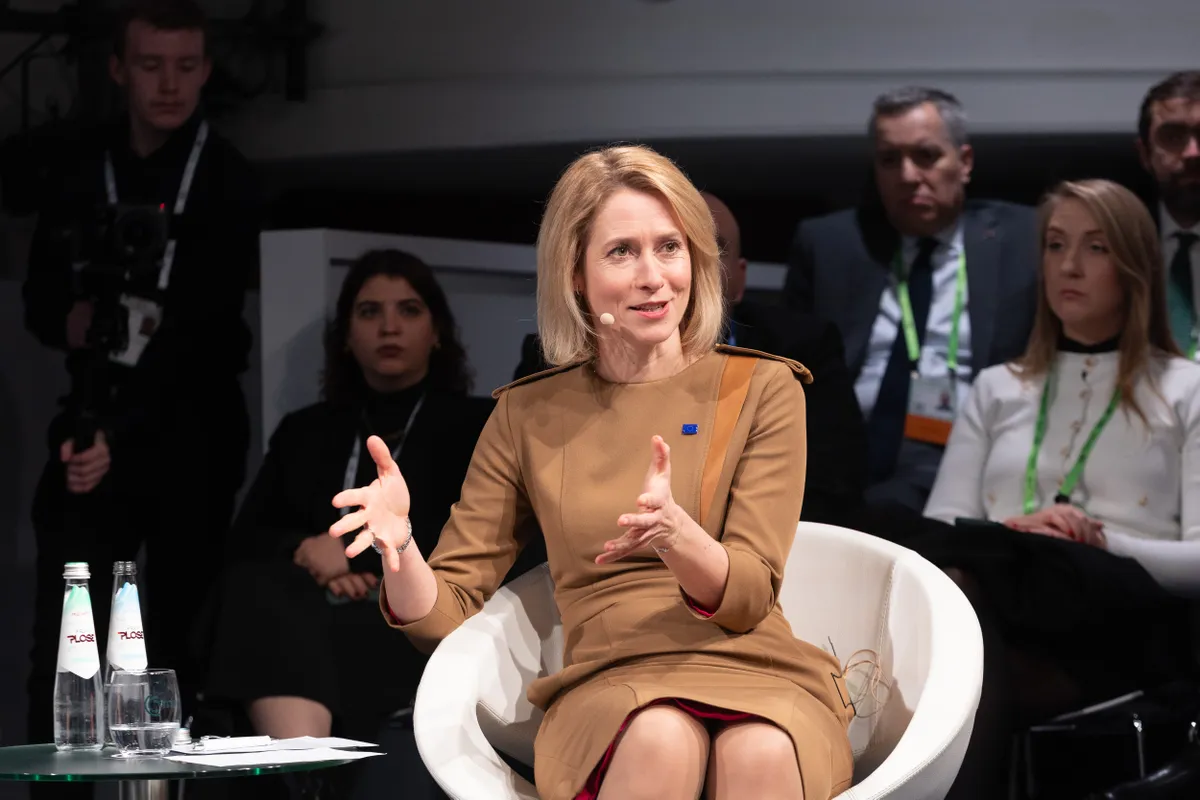 Kaja Kallas on stage at the Munich security conference.