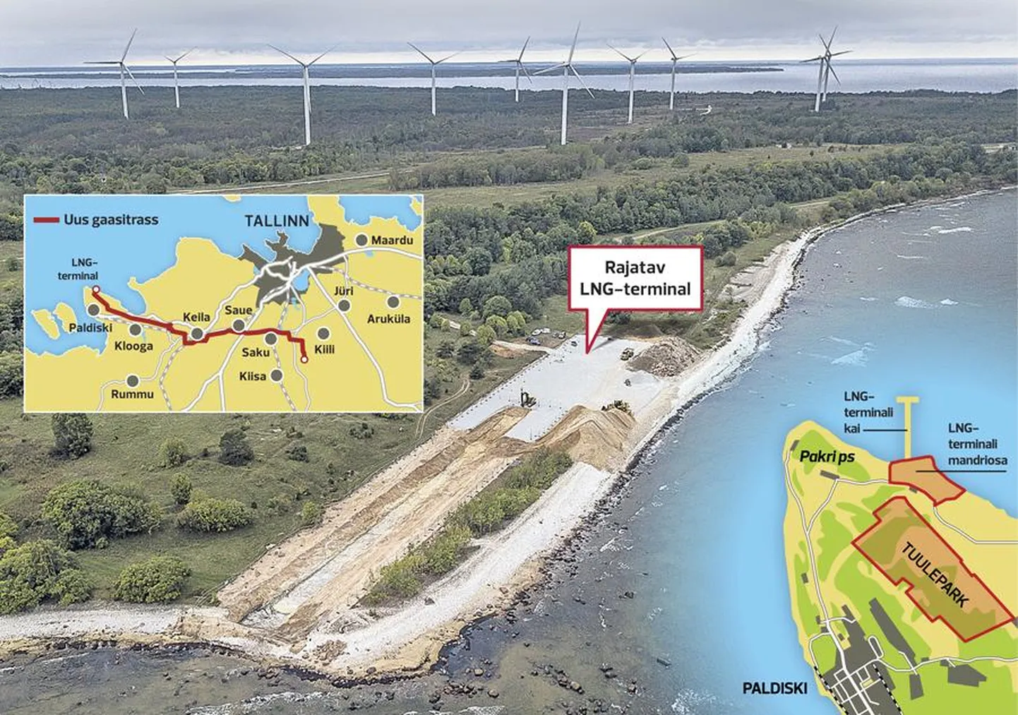 Alexela LNG terminali asukoht Pakri poolsaarel, kus esimese rajatisena valmib Balticconnectori toru maale tuleku koht ning kompressorjaam.