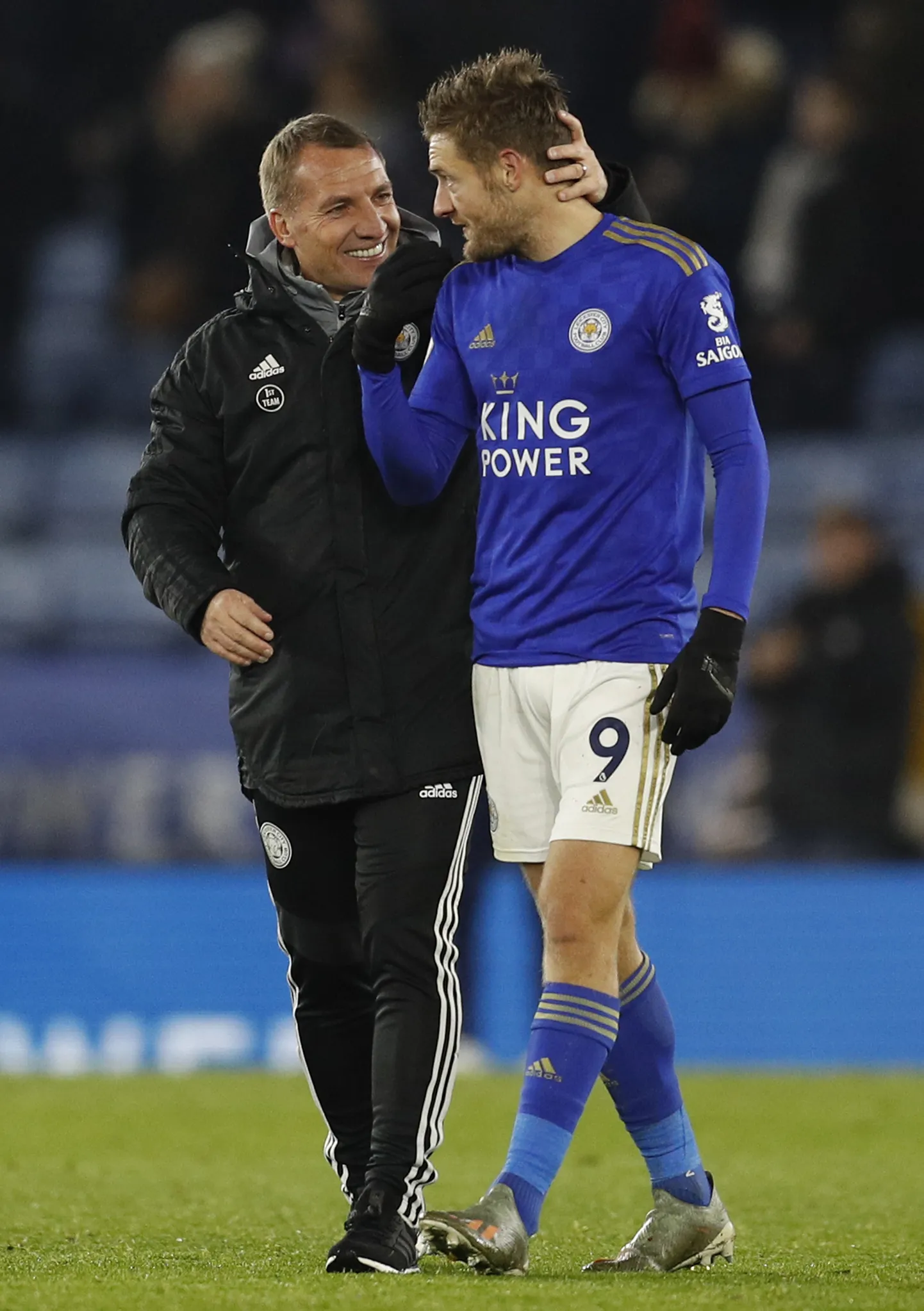Brendan Rodgers (vasakul) ja Leicesteri ründestaar Jamie Vardy.