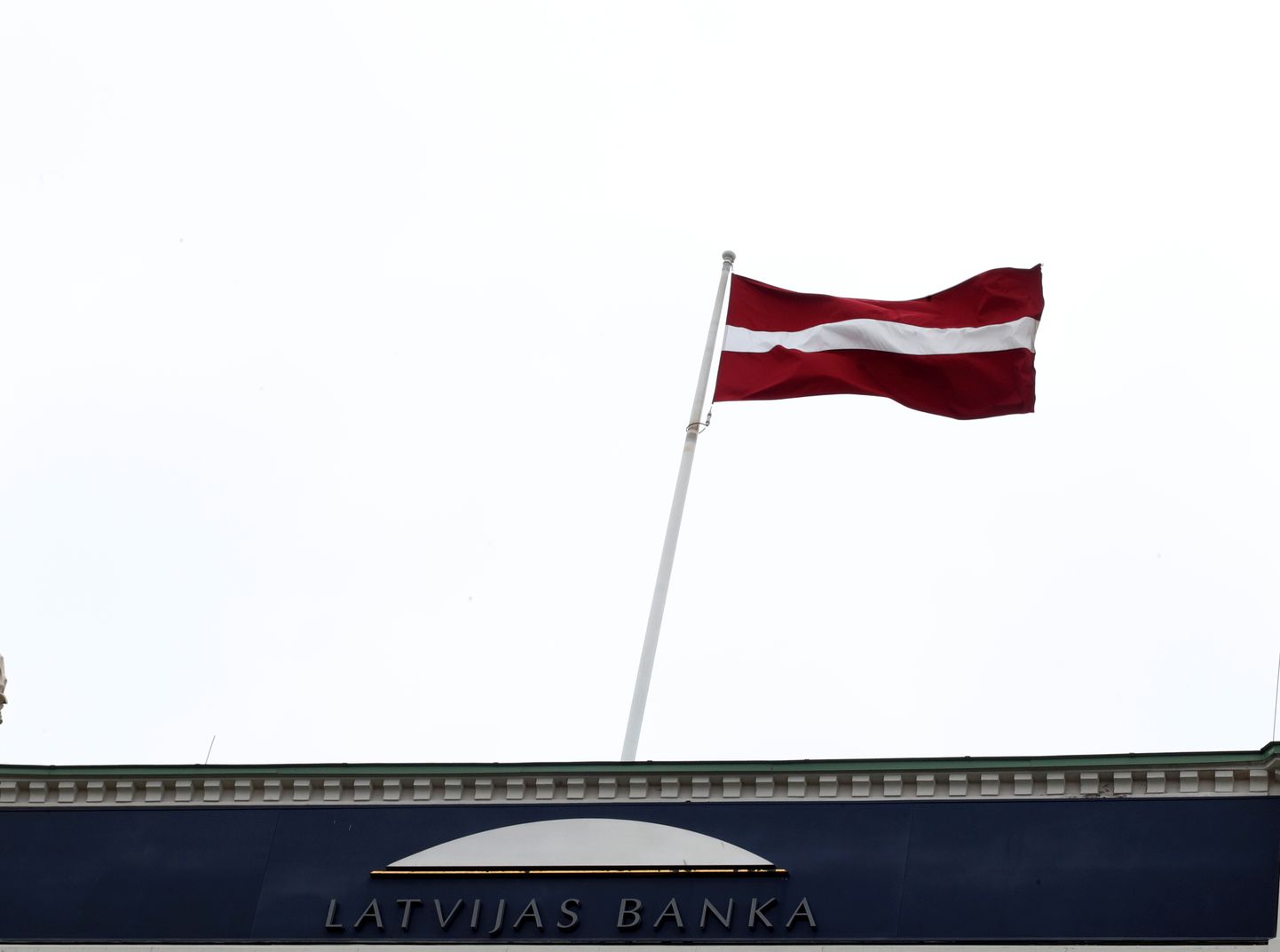 National flag flutters over Latvian central bank headquarters in Riga, Latvia April 9, 2019. REUTERS/Ints Kalnins