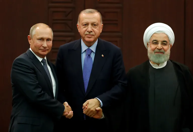 Venemaa president Vladimir Putin, Türgi riigipea Recep Tayyip Erdoğan ja Iraani president Hassan Rouhani.