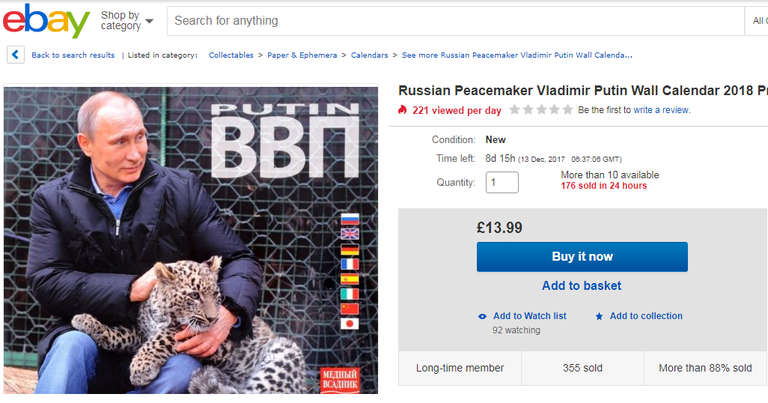 Vladimir Putini kalender ostukeskkonnas eBay.