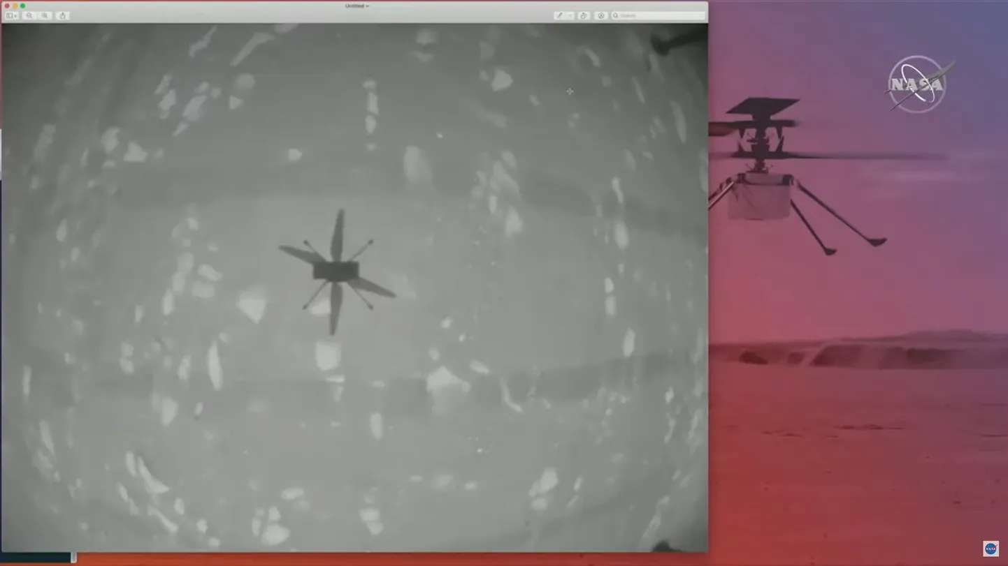 Kuvatõmmis NASA/JPLi avaldatud videost, millel on näha helikopter Ingenuityt