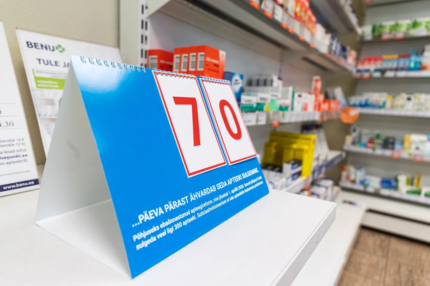 Apteekidesse üles seatud kalender näitas eile, et selle Benu apteegi kinnipanekuni on jäänud täpselt 70 päeva.