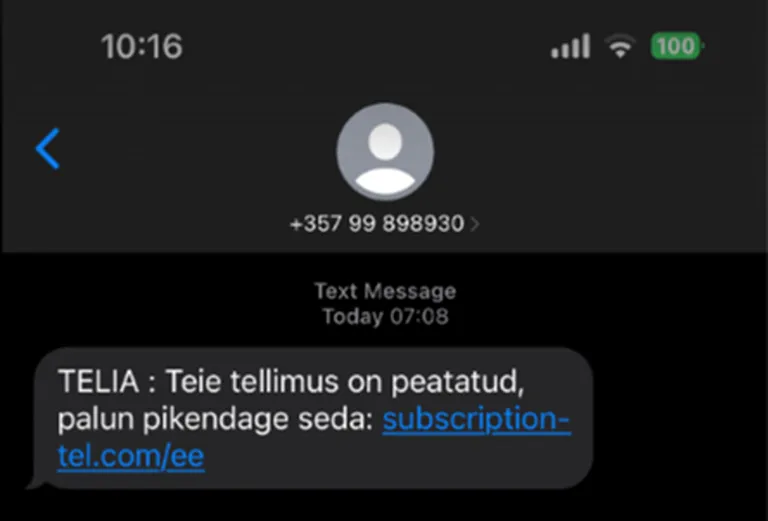 Telia nimel saadetud petusõnum.