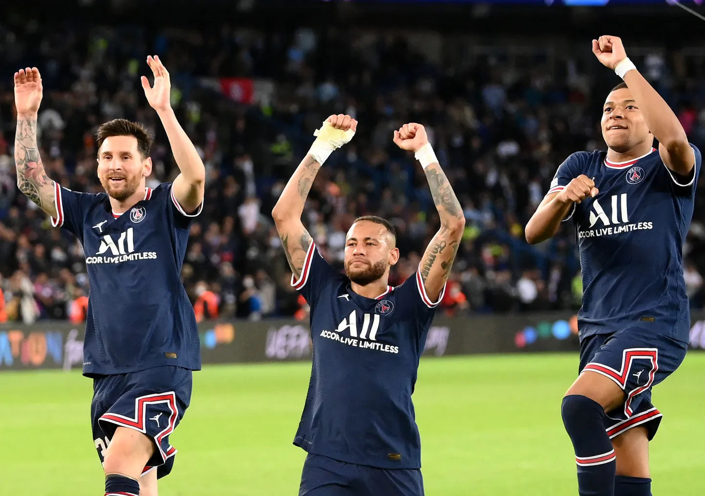 Viimase kahe aasta PSG ründetrio (vasakult): Lionel Messi, Neymar ja Kylian Mbappé. Esimene neist on klubist juba lahkunud, Neymar on seda ilmselt varsti tegemas ning Mbappé tundub jätkavat, kuid ei tea veel, kui kaua