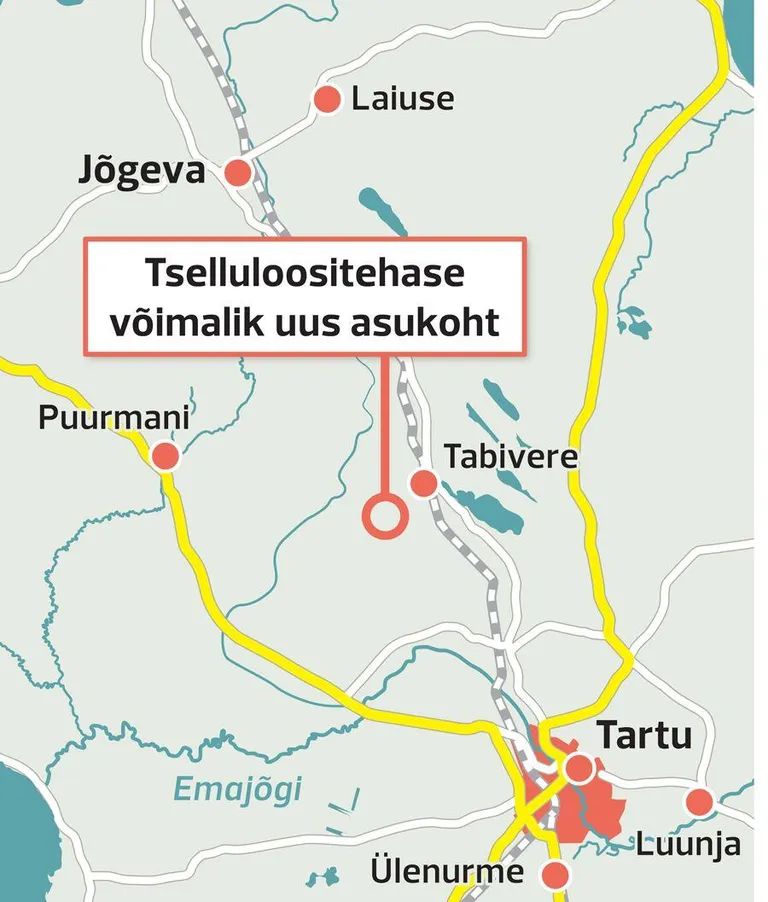 Tselluloositehase võimalik uus asukoht.