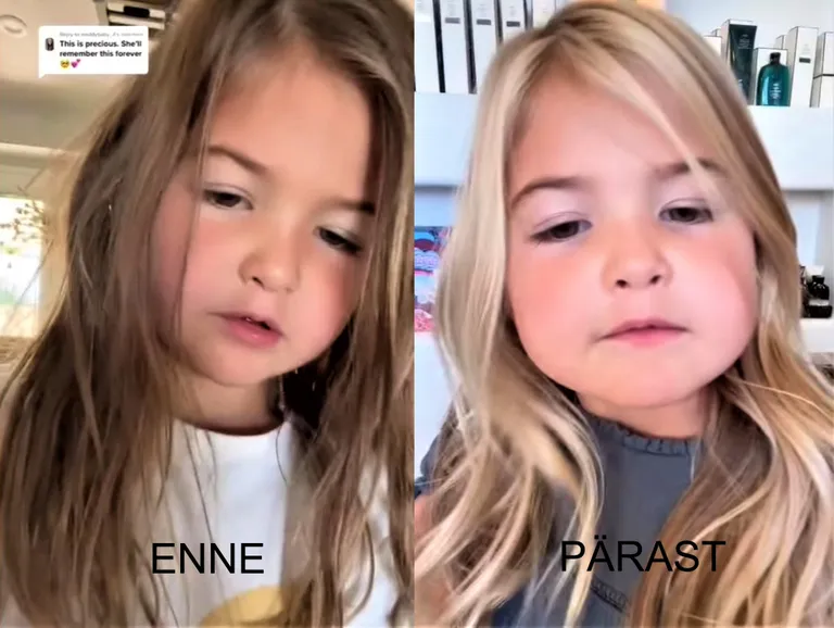 Viieaastane tüdruk enne ja pärast stiilimuutust.