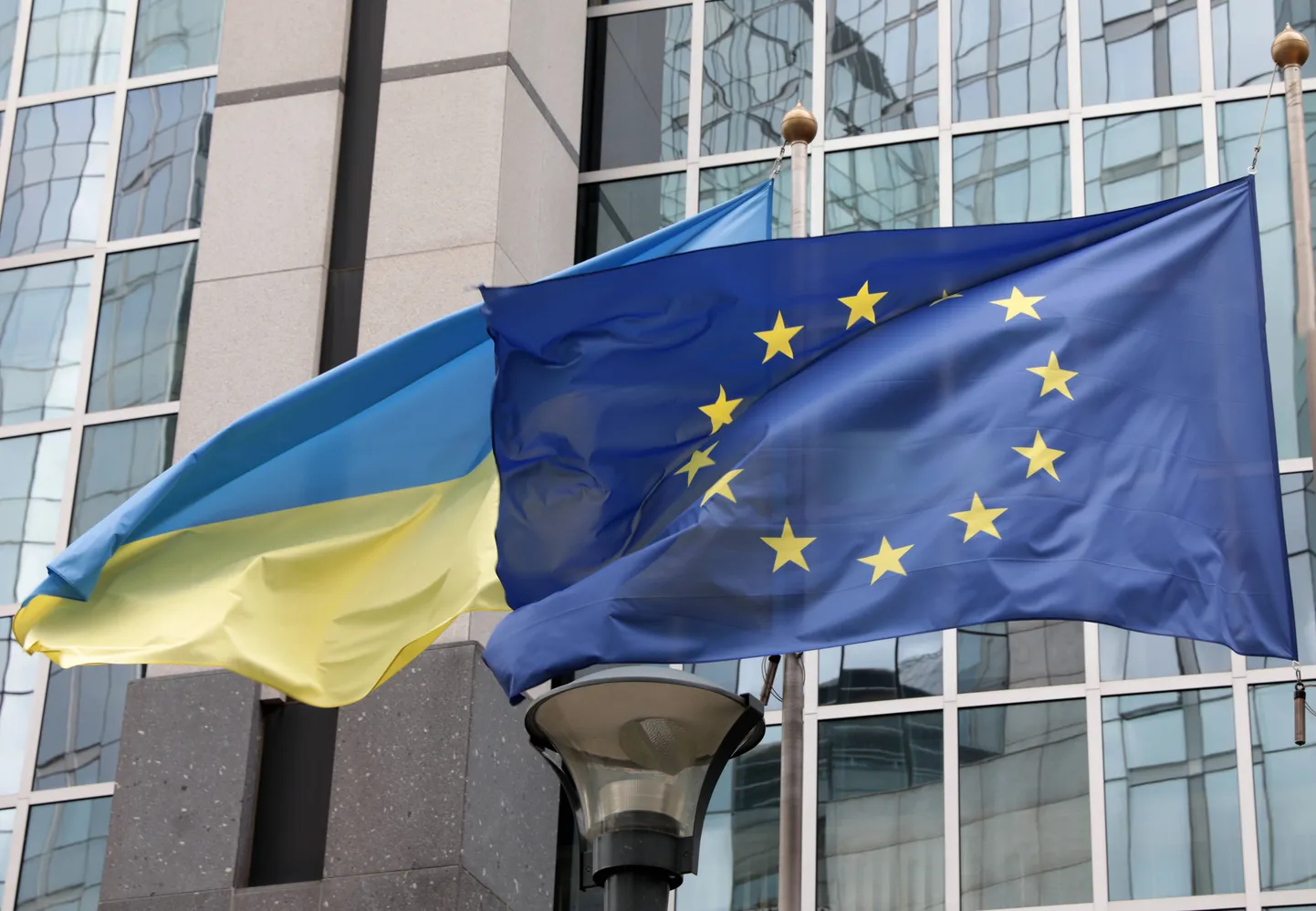 Ukraina ja Euroopa Liidu lipud.